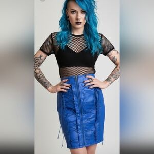 Emmiol Blue Pleather High Waist Corset Pencil Skirt Medium NWT